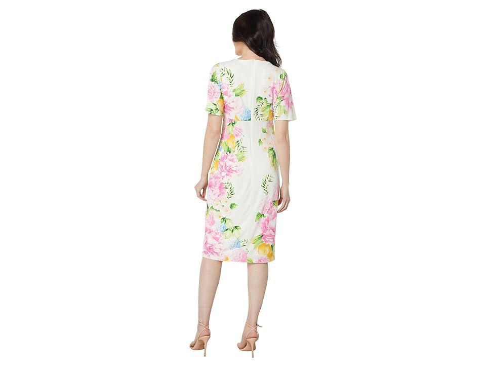 Maggy London Matte Jersey Floral Dress with Sheer Overlay (Soft White/Hot Pink) Women's Dress Product Image