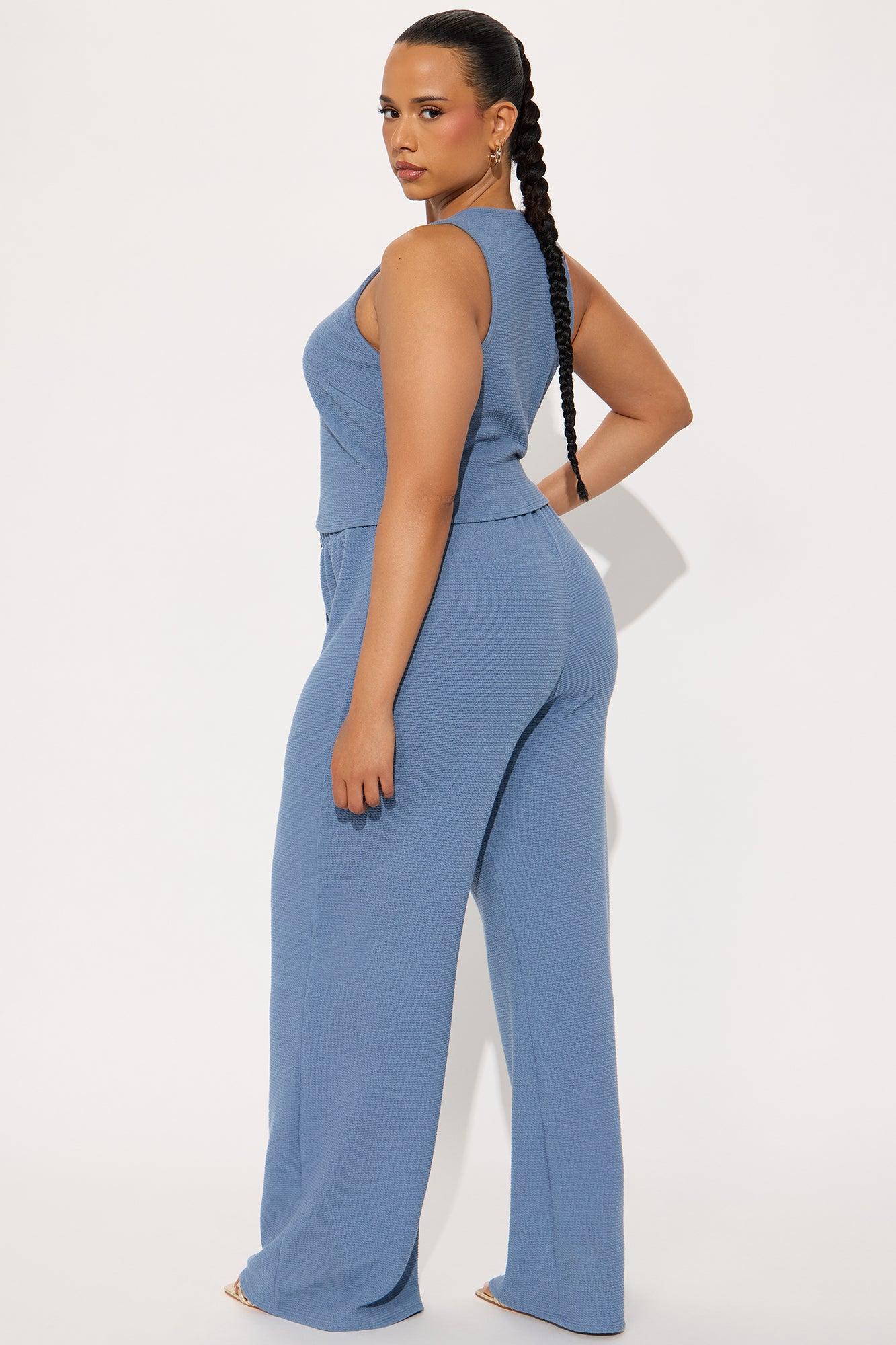 Alana Textured Wide Leg Pant Set - Denim Product Image