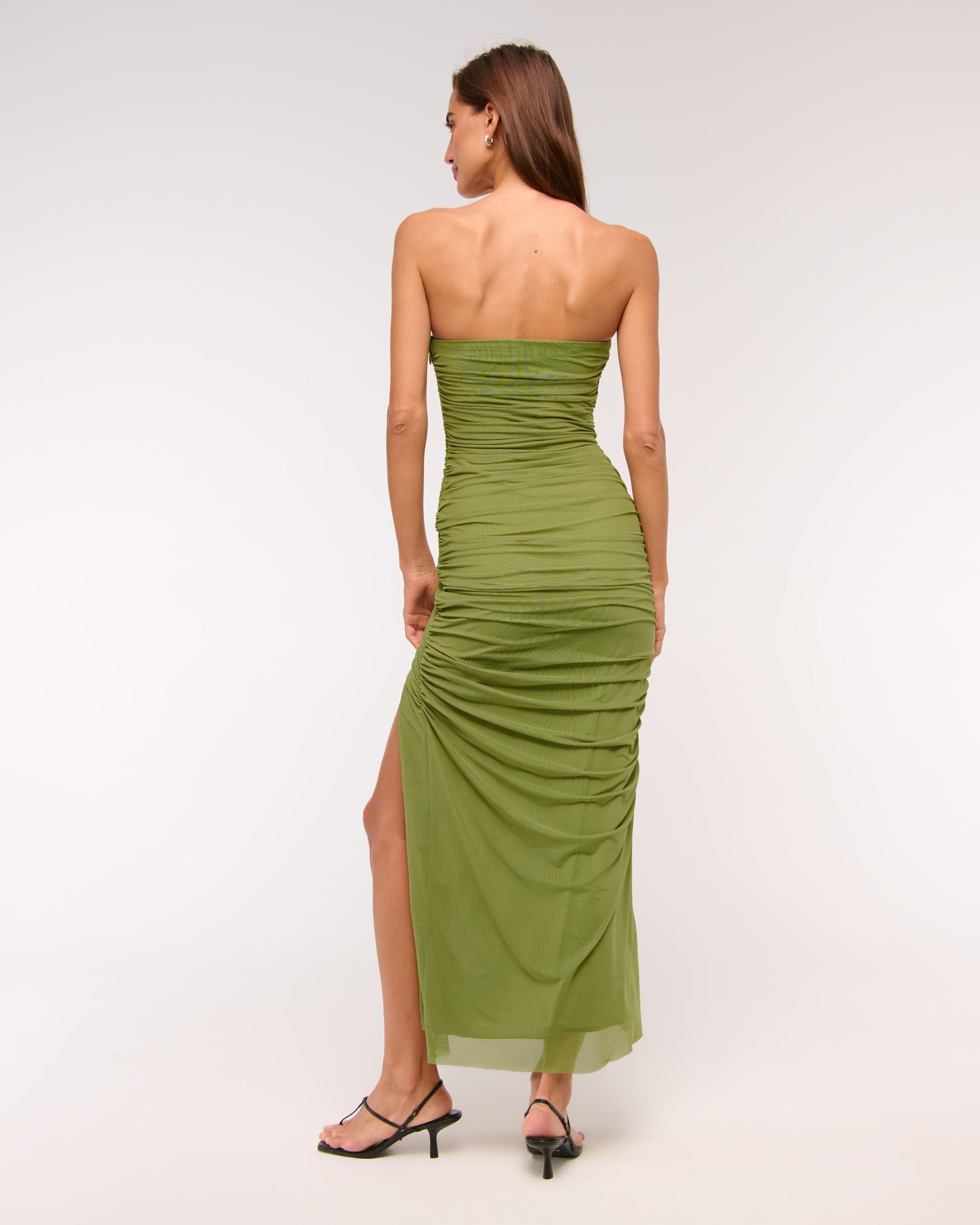 Mesh Strapless Ruched Maxi Dress Product Image