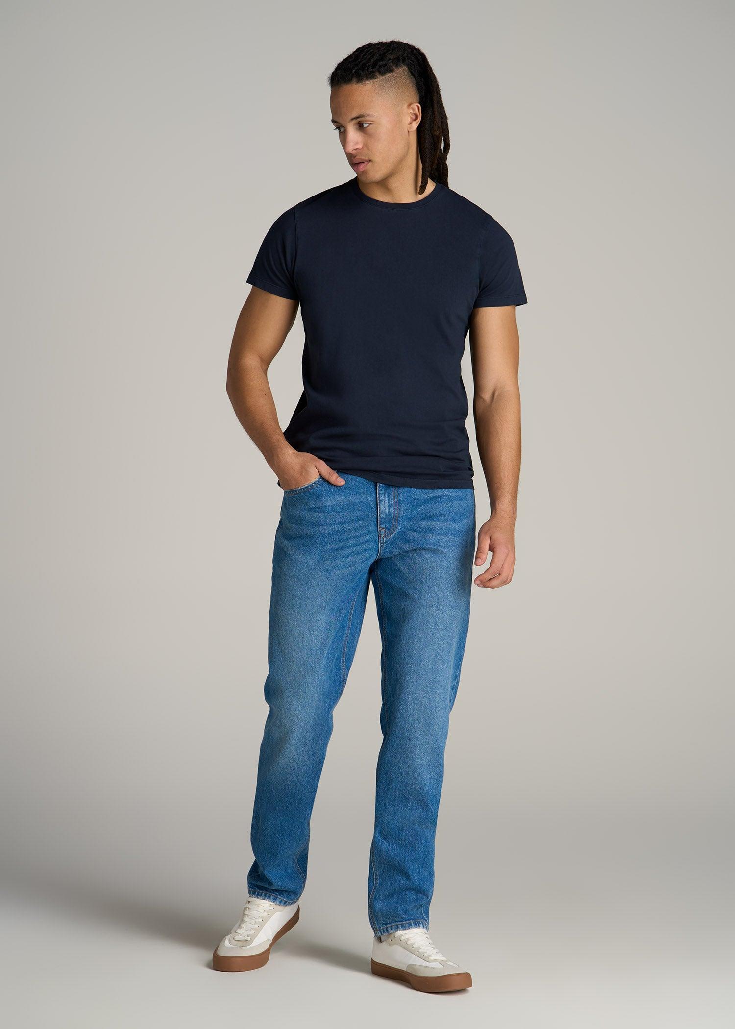 MODERN-FIT Garment Dyed Cotton Men's Tall T-Shirt in Evening Blue Product Image