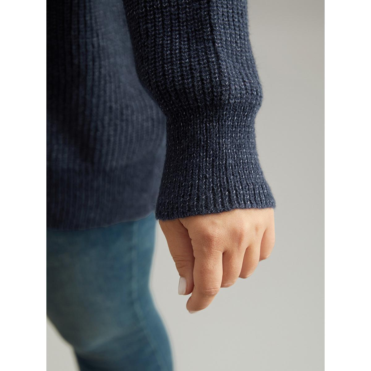 Plus Size Beaded Round Neck Elastic Cuffs Pullover Midnight Women Casual Loose Long Sleeve Round Neck Dailywear Pullovers BloomChic 12/L Product Image