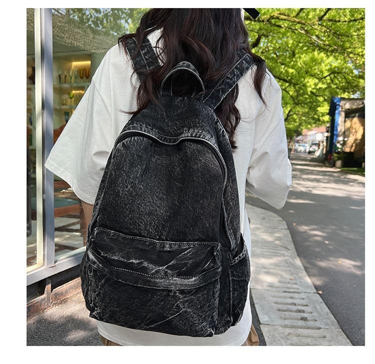 Washed Denim Multi-Pocket Backpack Product Image