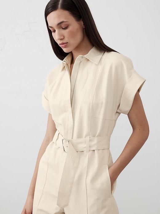 Linen-Blend Belted Jumpsuit Product Image