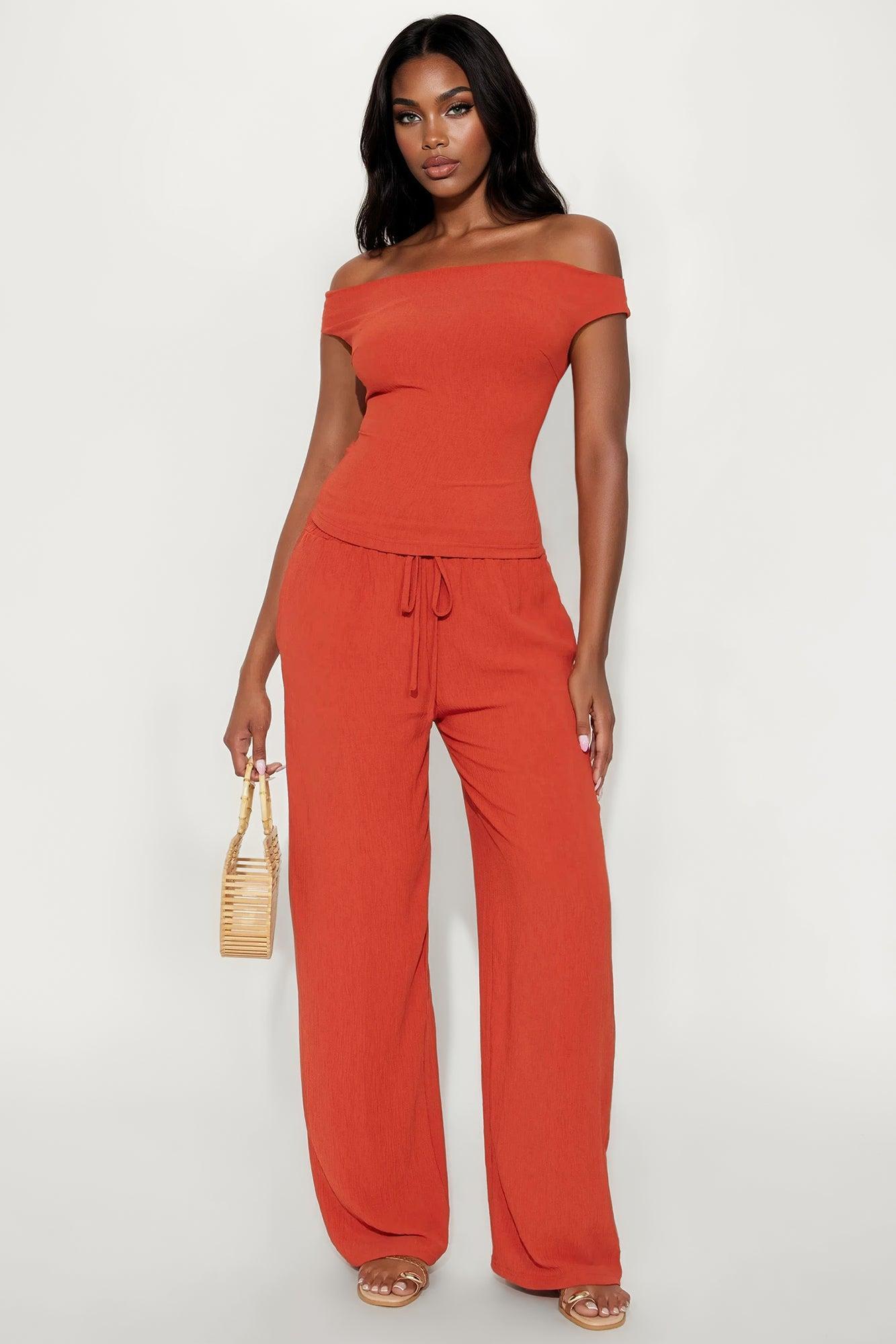 Ana Off Shoulder Pant Set - Rust Female Product Image