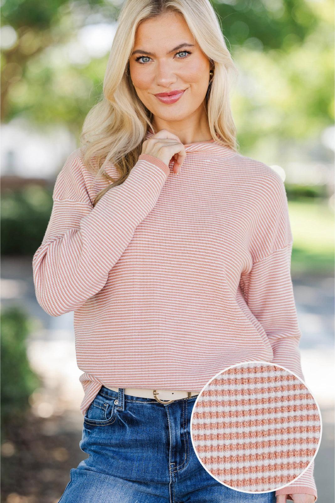 What A Treat Mauve Pink Striped Sweater Female Product Image