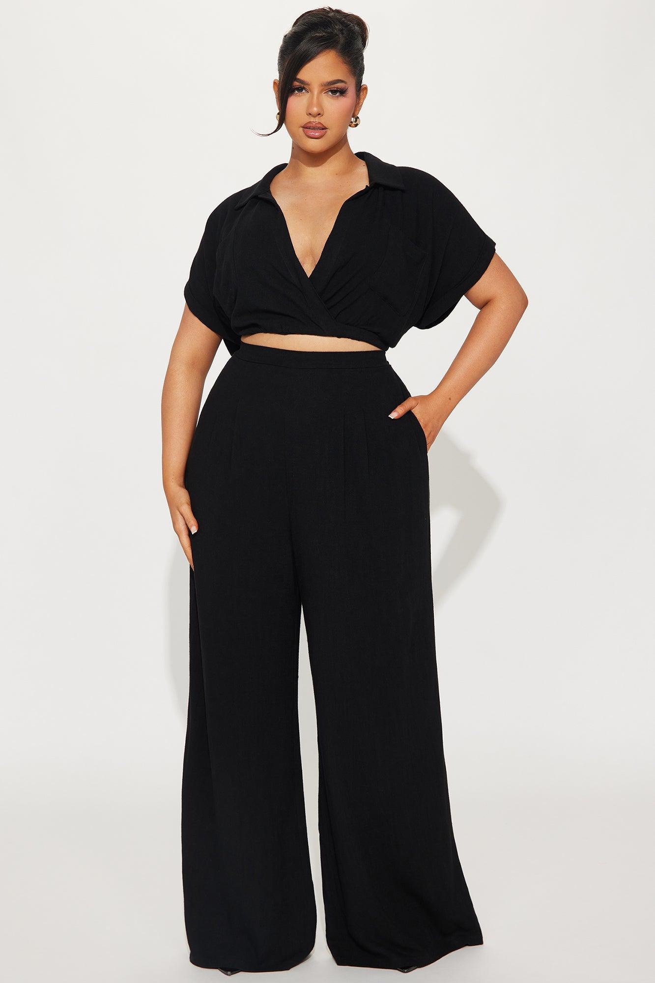 Andrea Linen Pant Set - Black Product Image