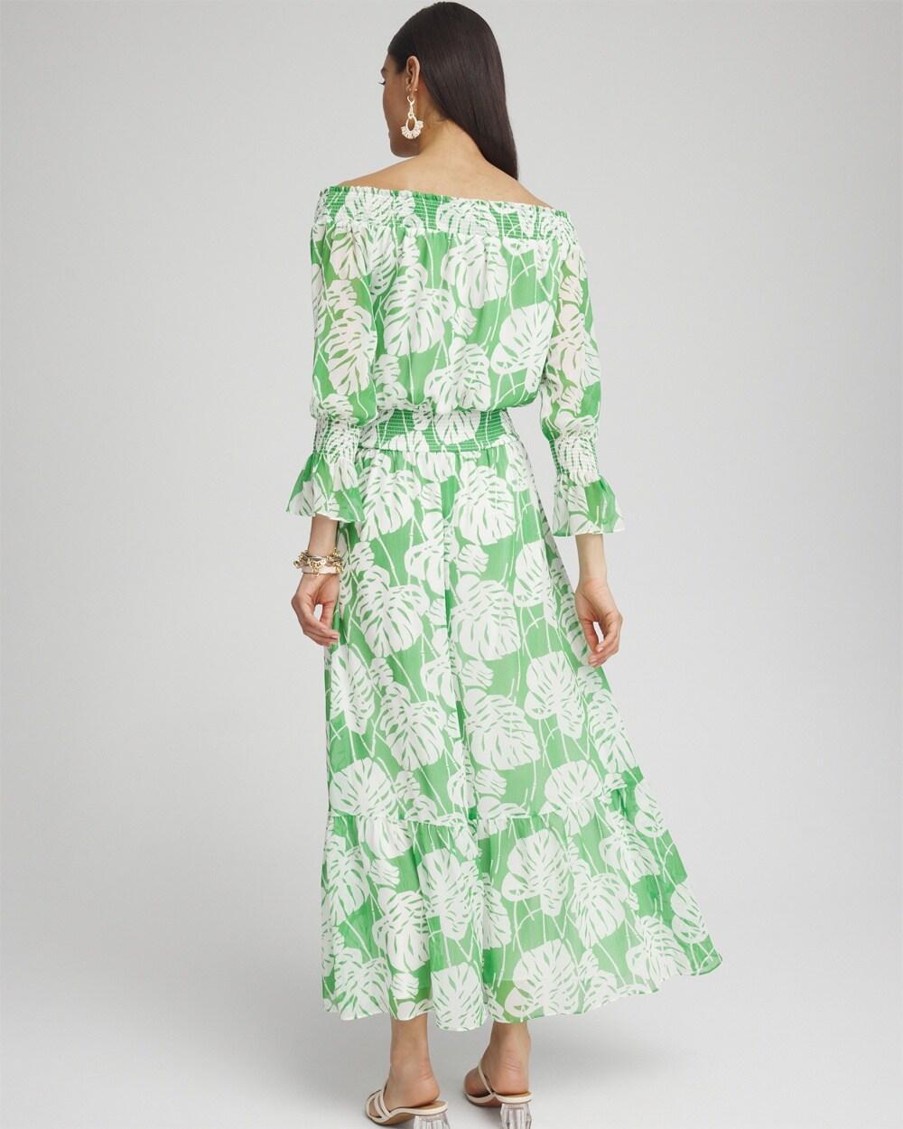 Chiffon Palms Smocked Shoulder Dress Product Image