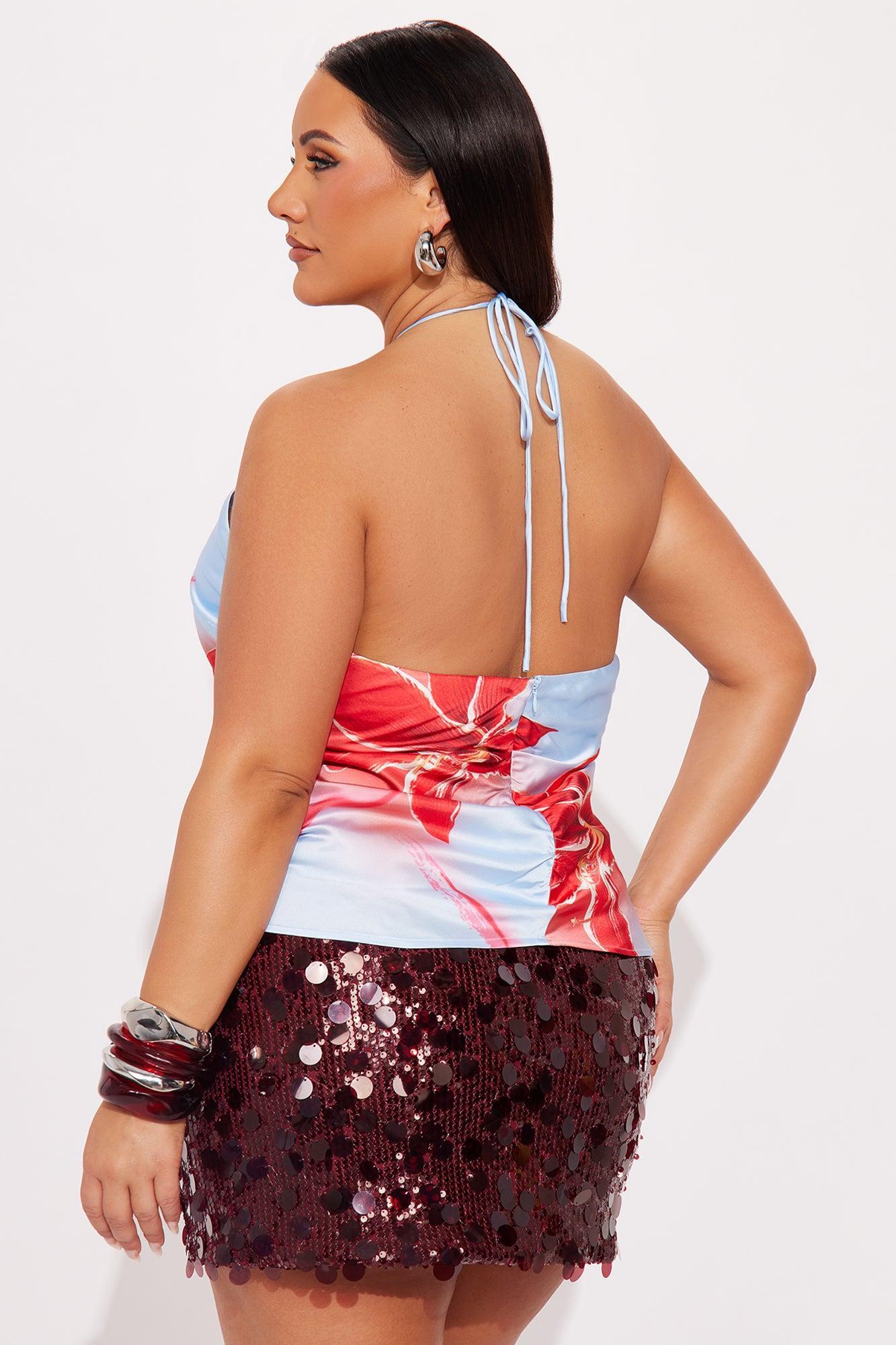 In Full Bloom Floral Halter Top - Blue/combo Product Image