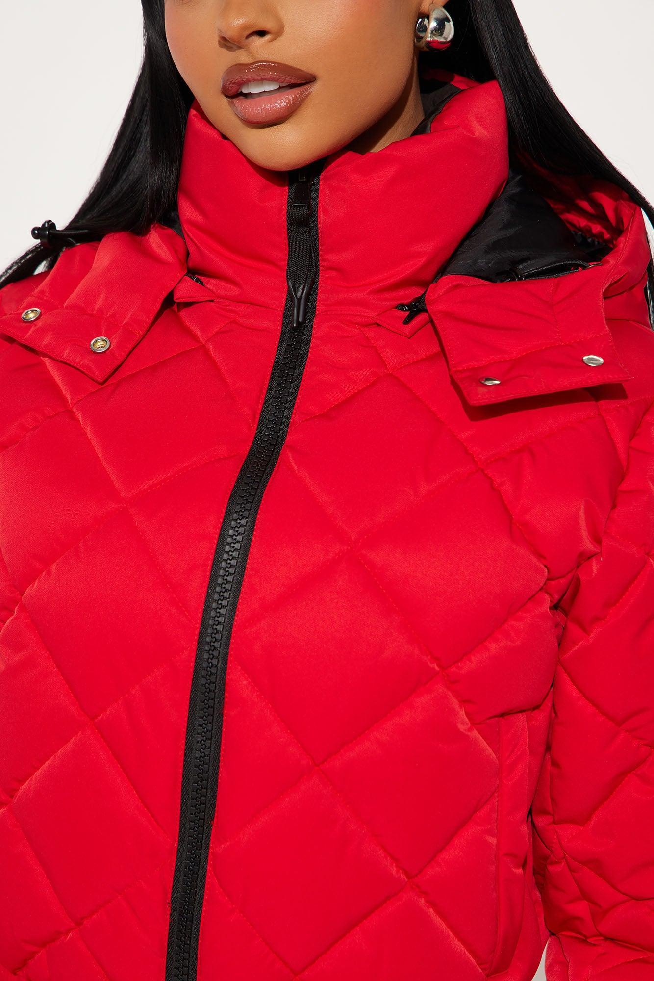 Snow Days Quilted Puffer Jacket - Red Product Image