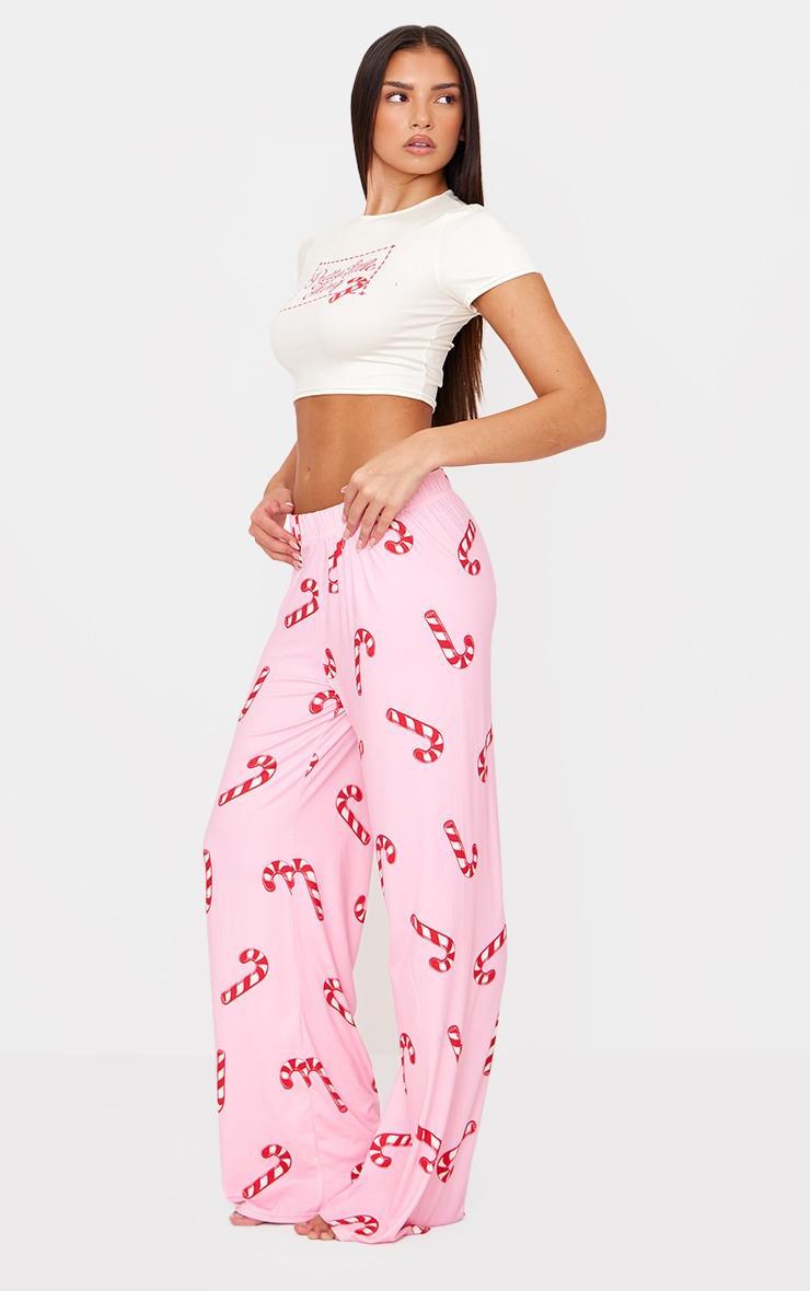 PRETTYLITTLETHING Pink Candy Cane Print Long Pj Set Product Image