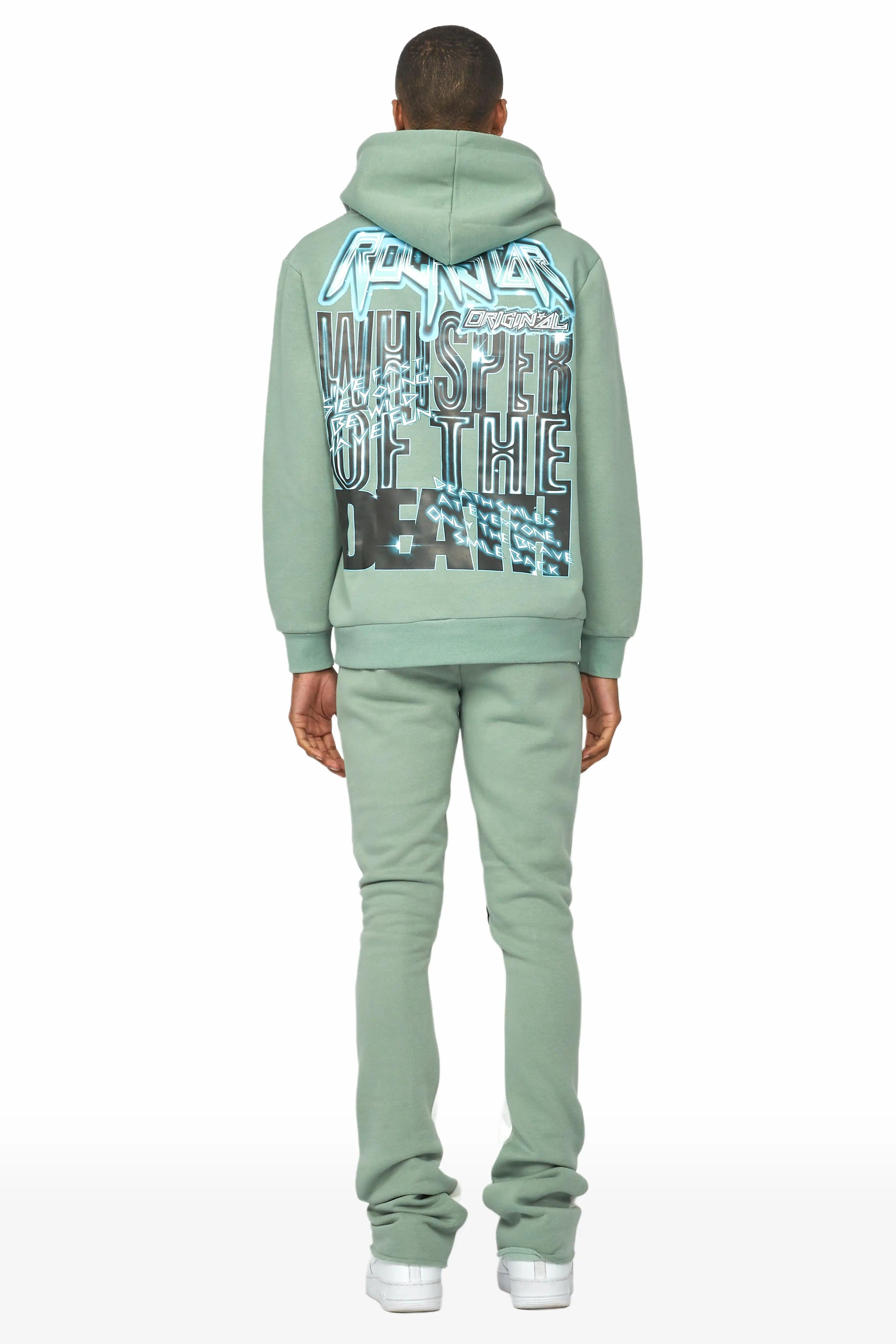 Obern Sage/White Graphic Hoodie/Stacked Flare Pant Track Set Male Product Image