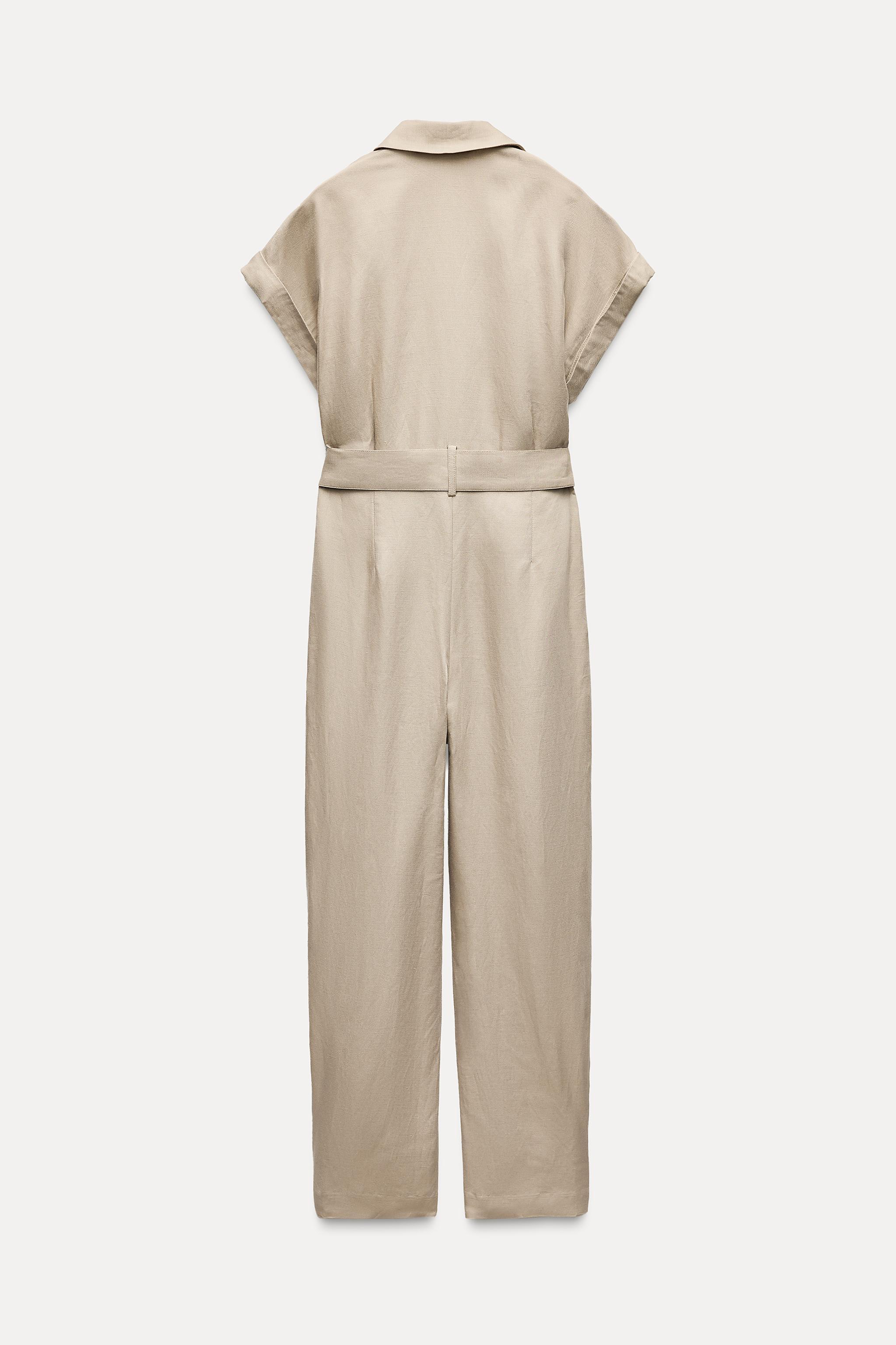 LINEN BLEND BELTED LONG JUMPSUIT Product Image