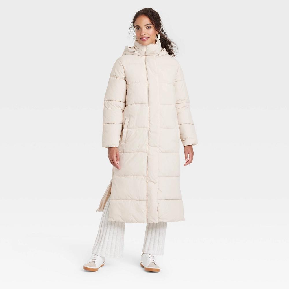 Womens Hooded Duvet Puffer Jacket - A New Day Cream XL Product Image