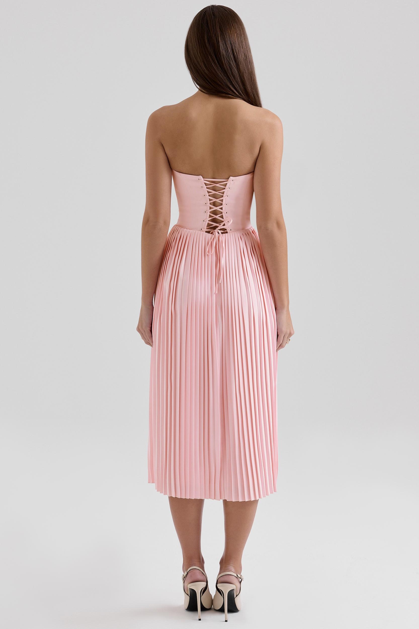 Marci  pink pleated midi corset dress Product Image
