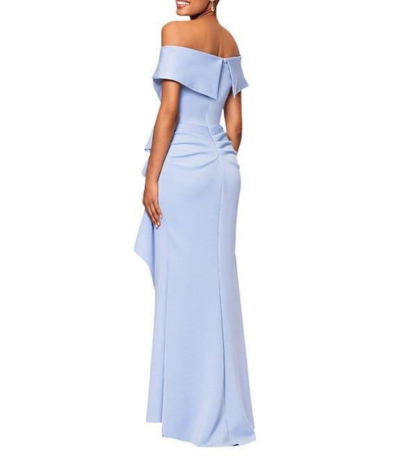 Xscape Stretch Off-the-Shoulder Short Sleeve Mermaid Ruffle Gown Product Image