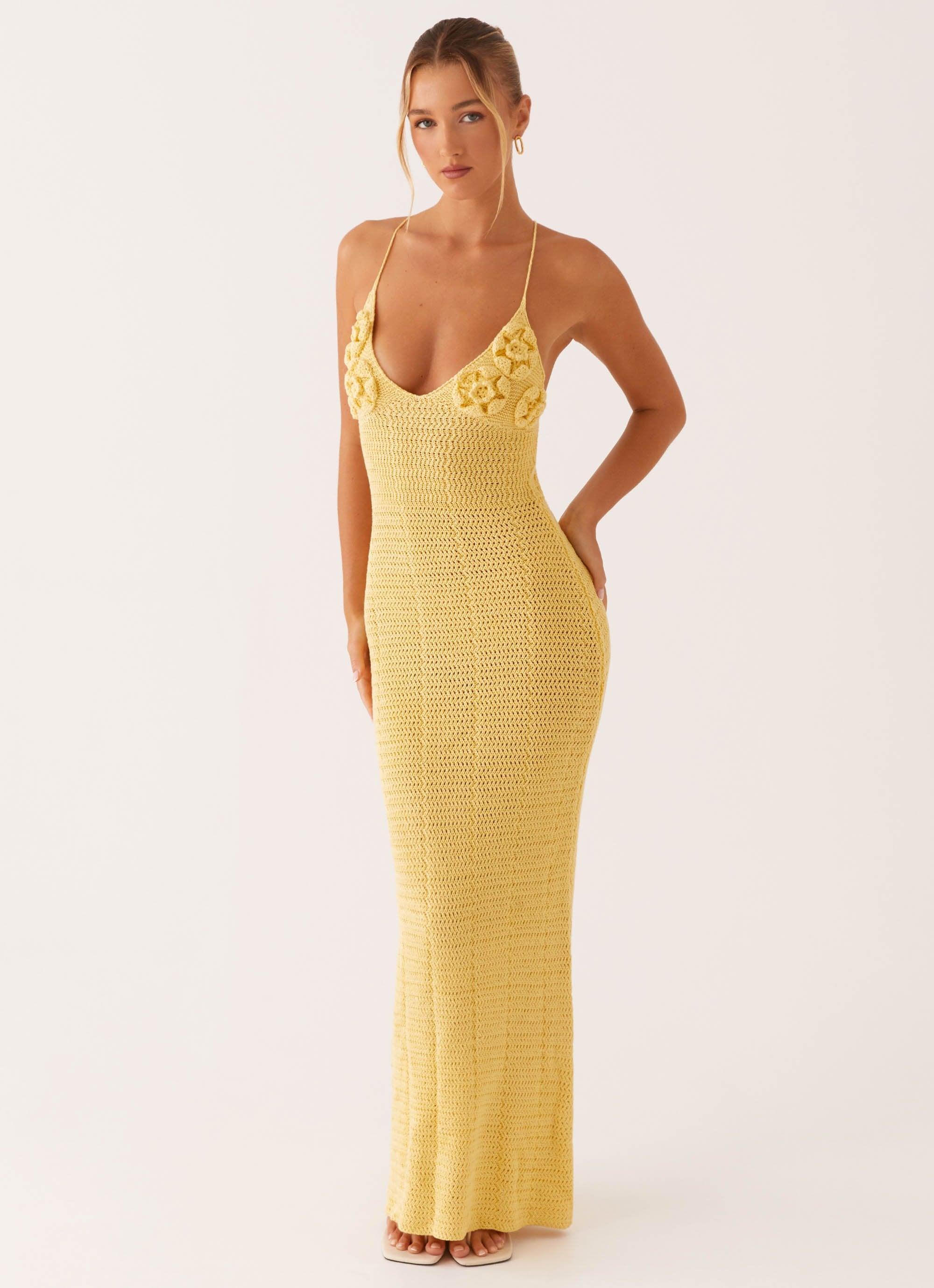 Zara Rose Crochet Maxi Dress - Yellow Product Image