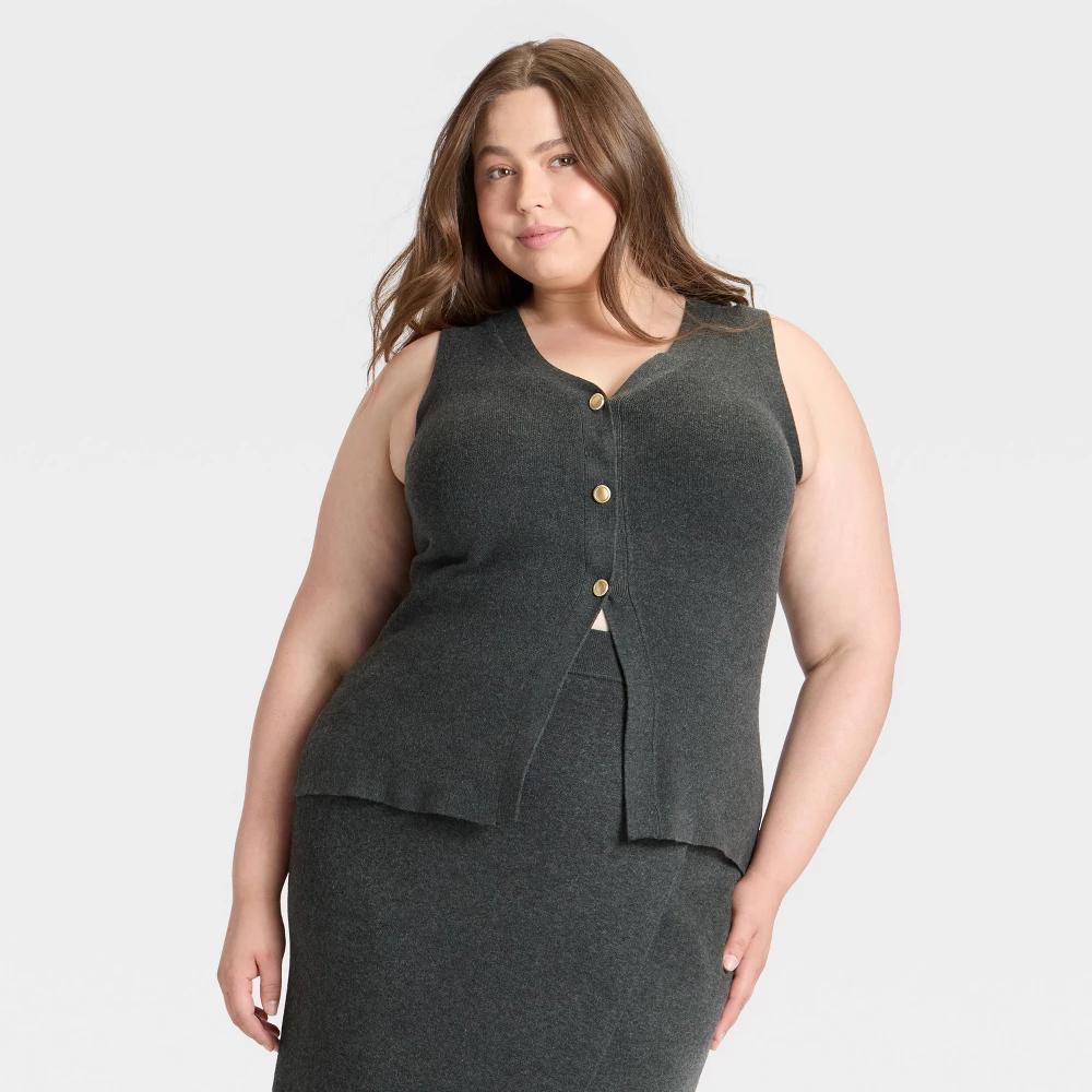 Women's Button Sweater Vest - A New Day™ Charcoal Gray 3X Product Image