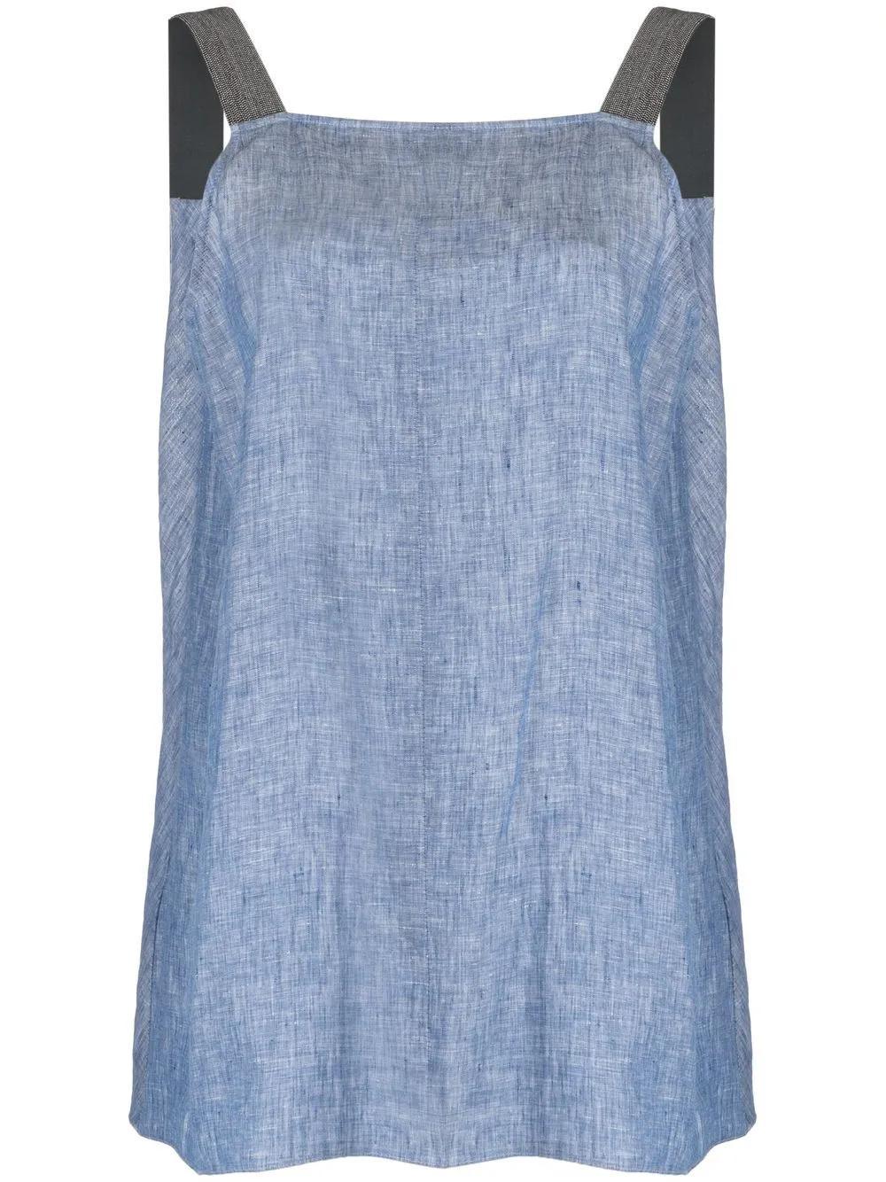 FABIANA FILIPPI Metallic Strap Linen Top In Denim Product Image