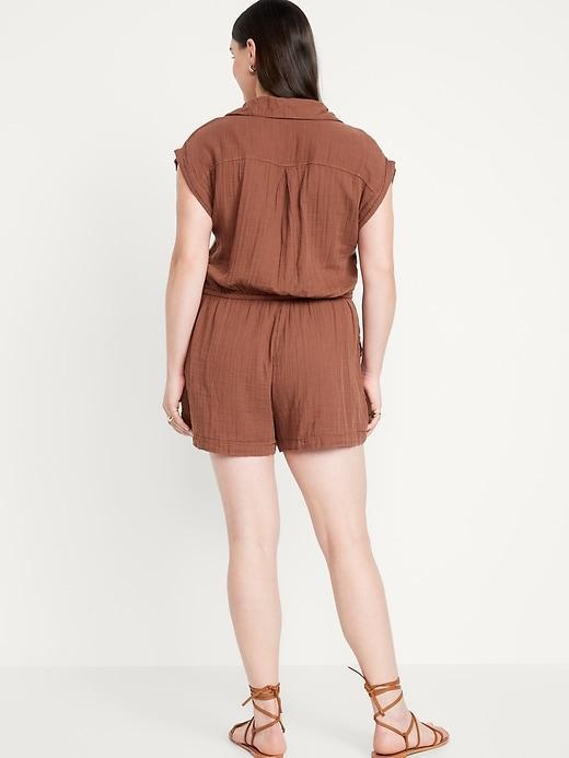 Waist-Defined Crinkle Gauze Romper -- 3-inch inseam Product Image