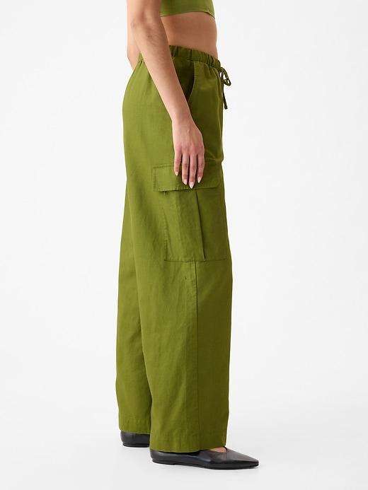 Mid Rise Linen-Cotton Pull-On Cargo Pants Product Image