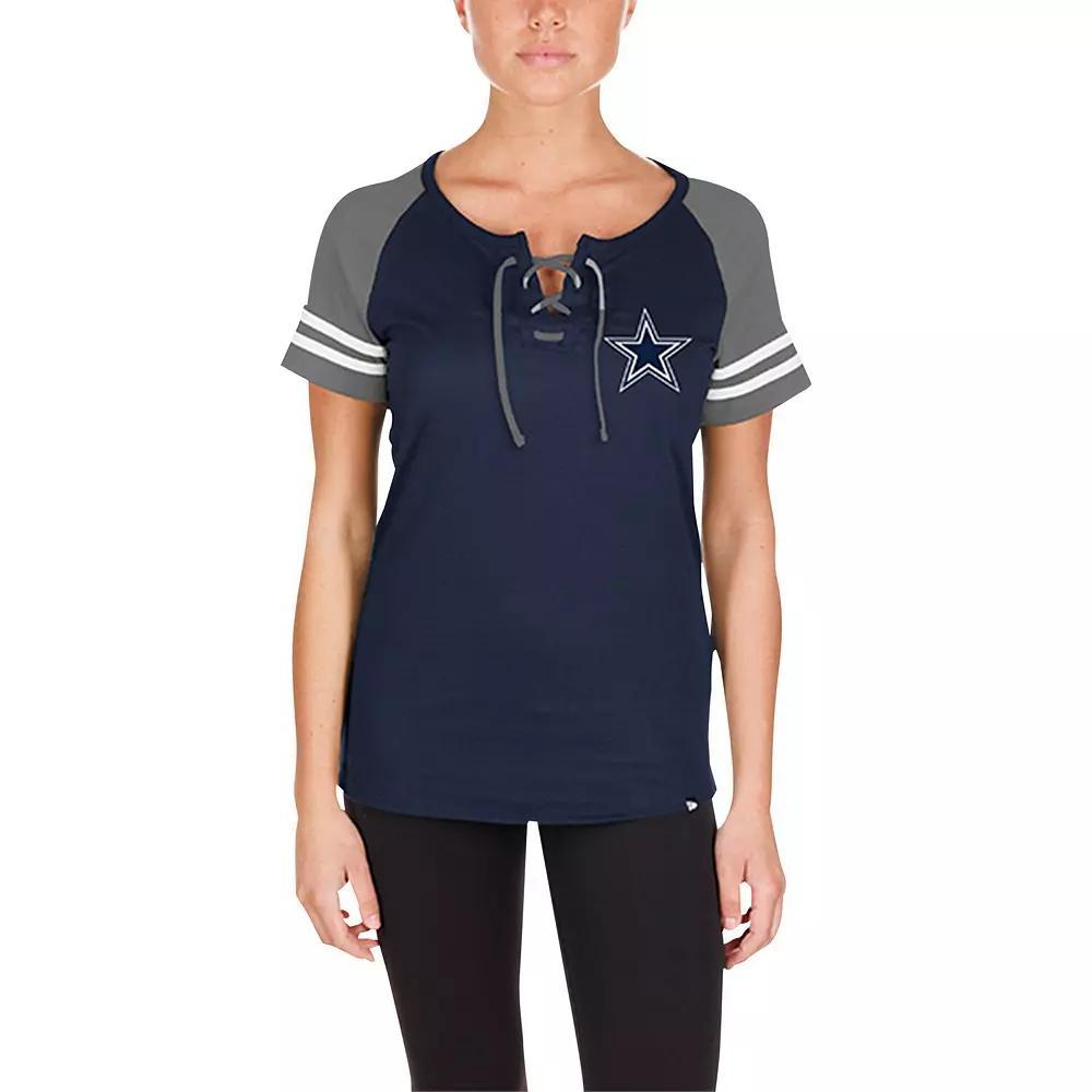 Women's New Era Navy Dallas Cowboys  Lace-Up Raglan T-Shirt, Size: XL, Blue Product Image