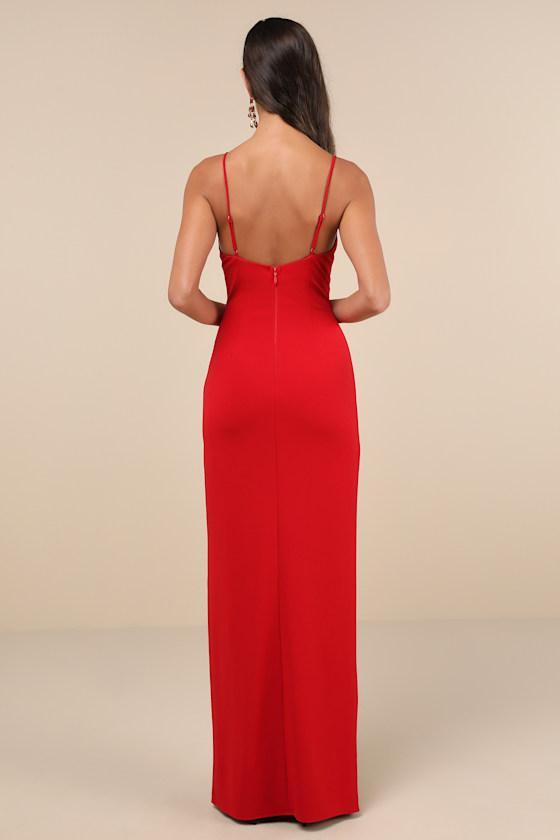 Bombshell Potential Red Backless Sleeveless Maxi Dress Product Image