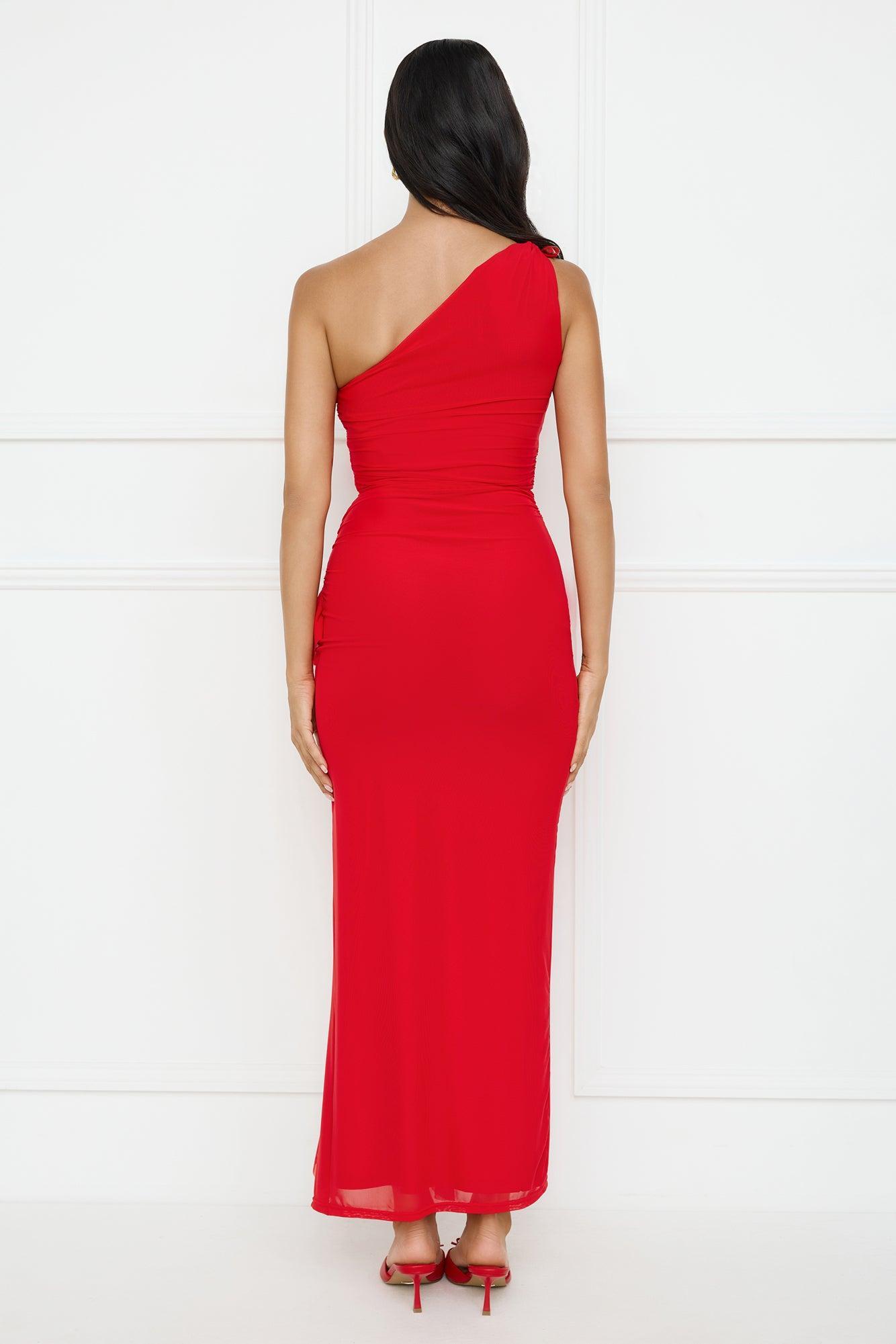 Neon Nectar One Shoulder Mesh Maxi Dress Red Product Image