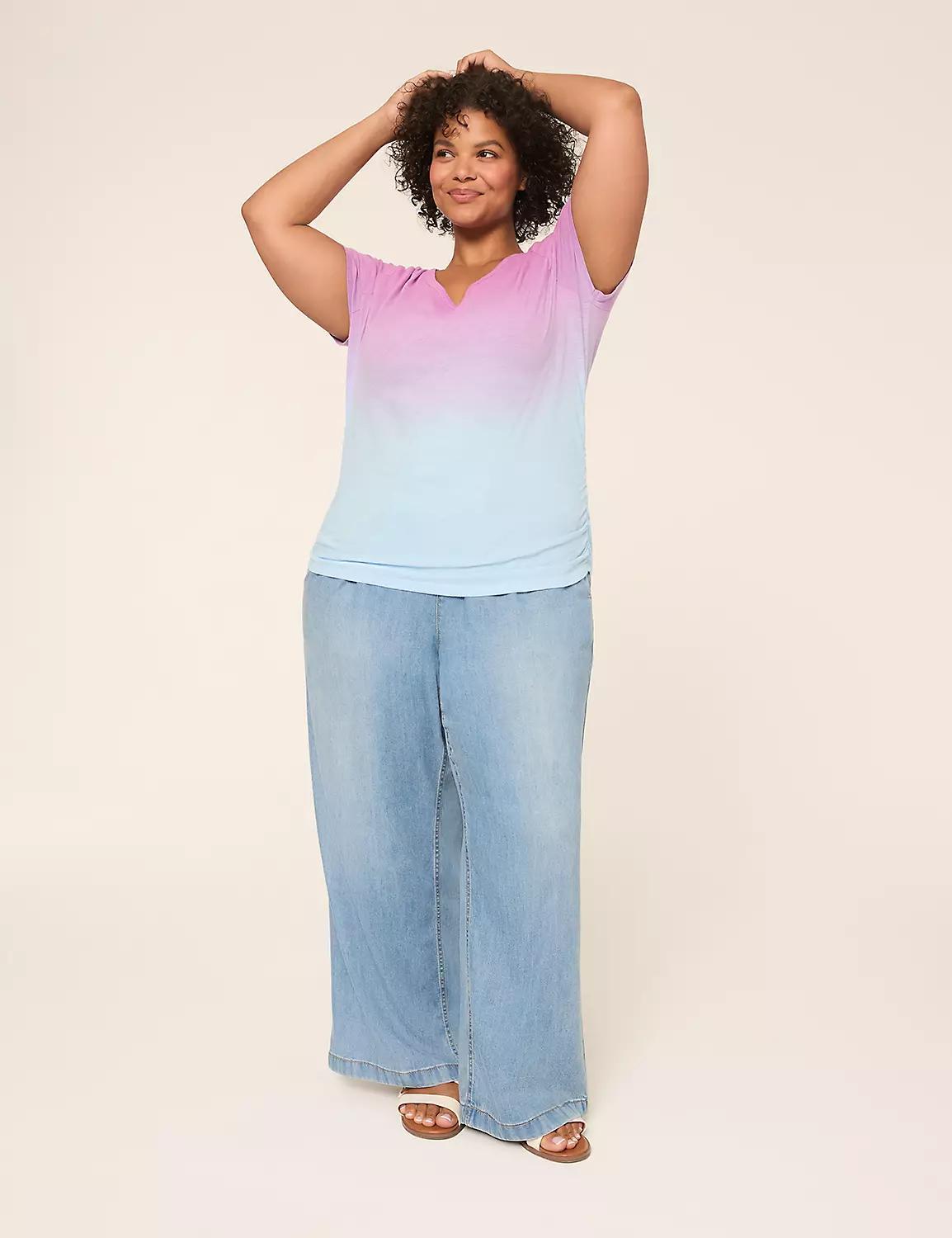 Short-Sleeve V-Neck Side-Ruched Tee Product Image