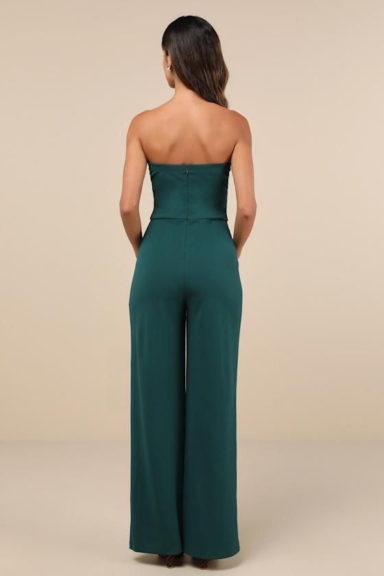 Edith Hunter Green Strapless Wide-Leg Jumpsuit Product Image