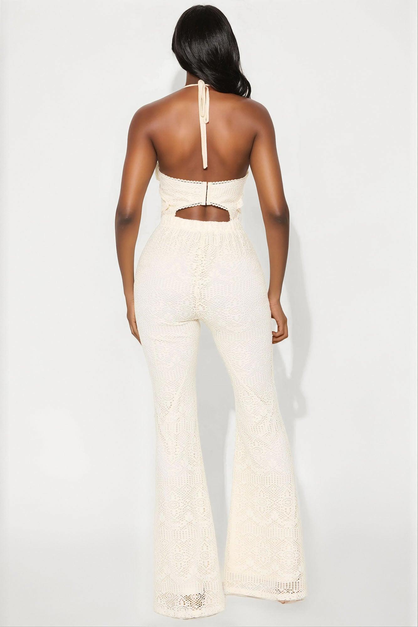 Sunlit Crochet Flare Jumpsuit - Cream Product Image