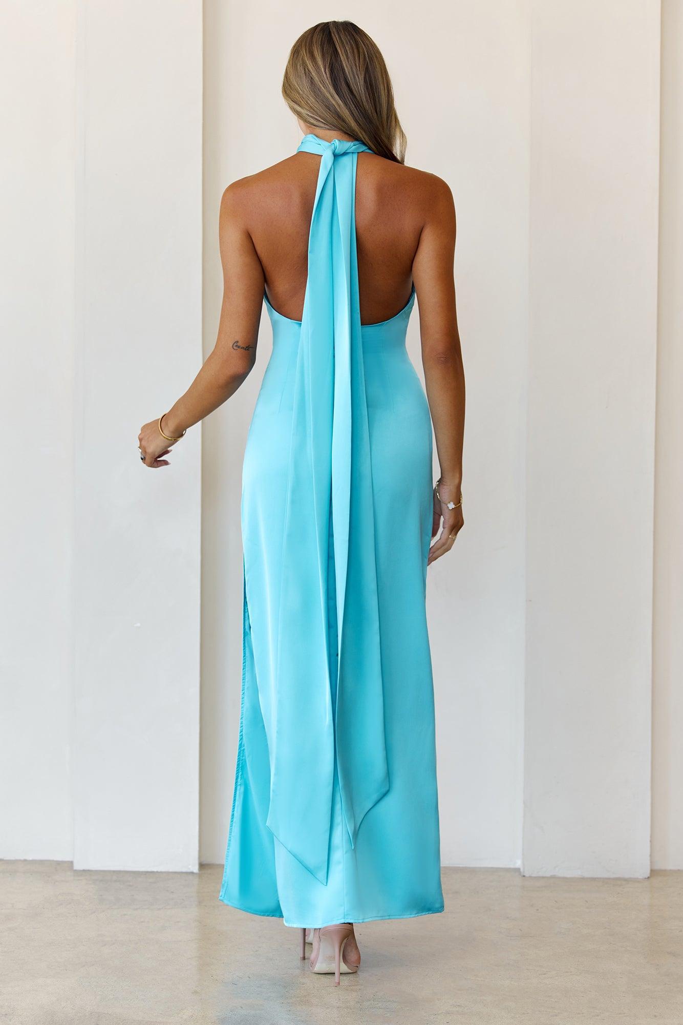High Society Soirée Halter Maxi Dress Blue Product Image