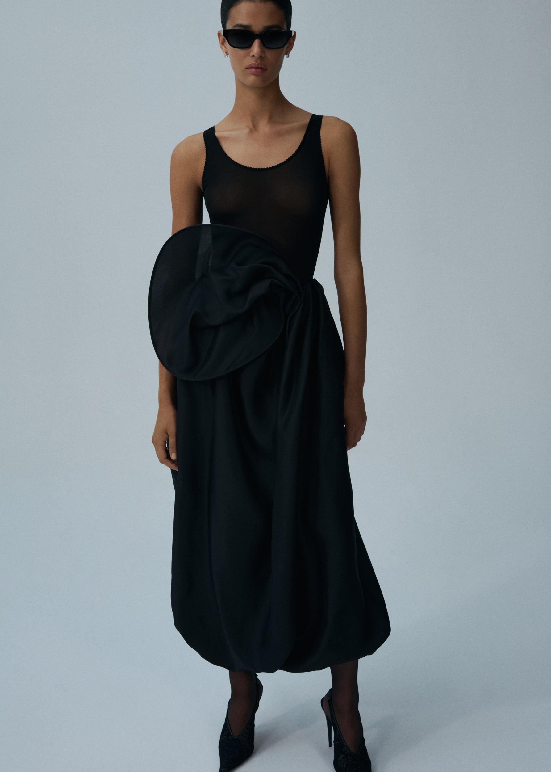 Mesh scalloped bodysuit in black Product Image