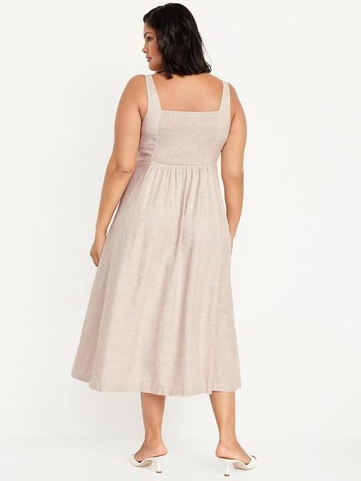 Fit &amp; Flare Linen-Blend Midi Dress Product Image