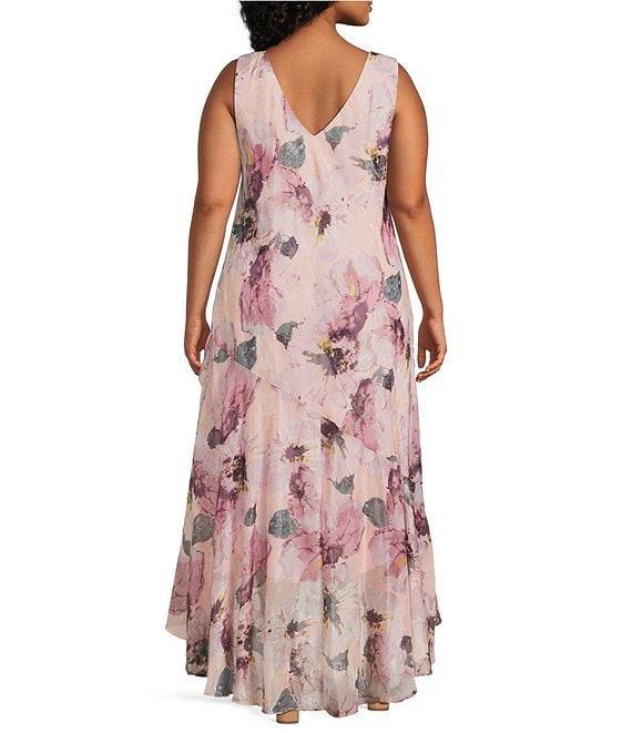 R & M Richards Plus Size Floral Print Chiffon Bolero 3/4 Sleeve Asymmetrical Ruffle Hem 2-Piece Jacket Dress Product Image