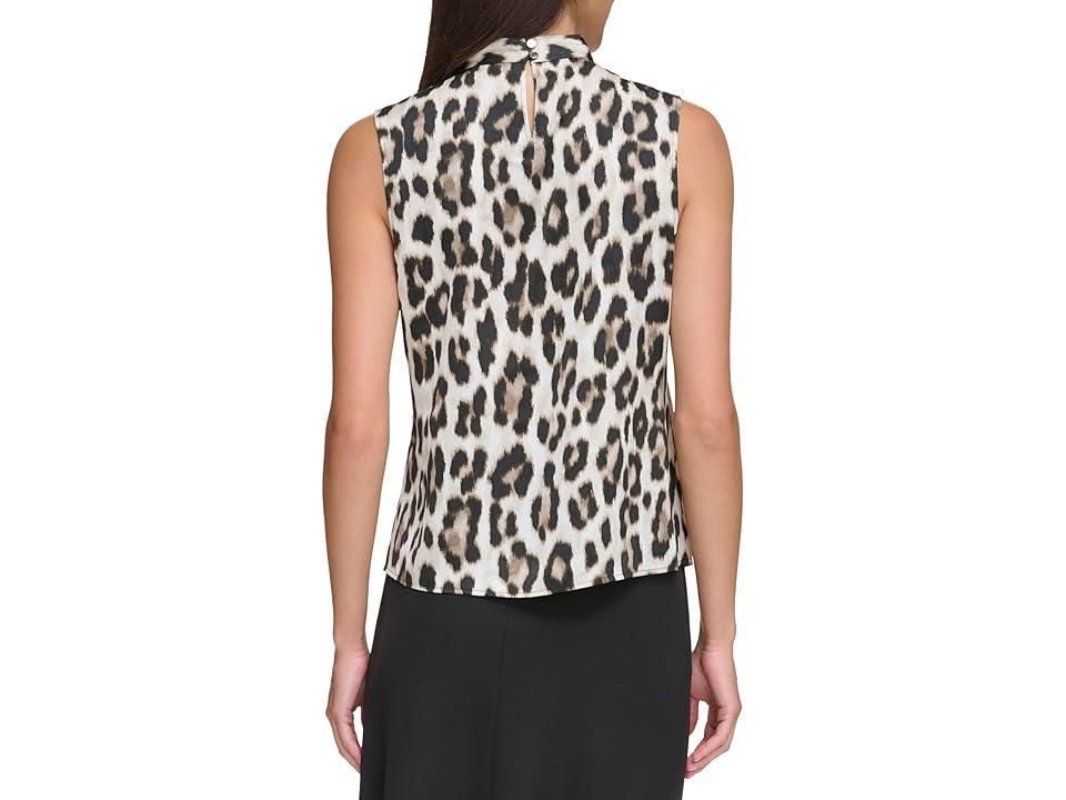 DKNY Sleeveless Twist Neck Blouse (Light Khaki Multi) Women's Clothing Product Image