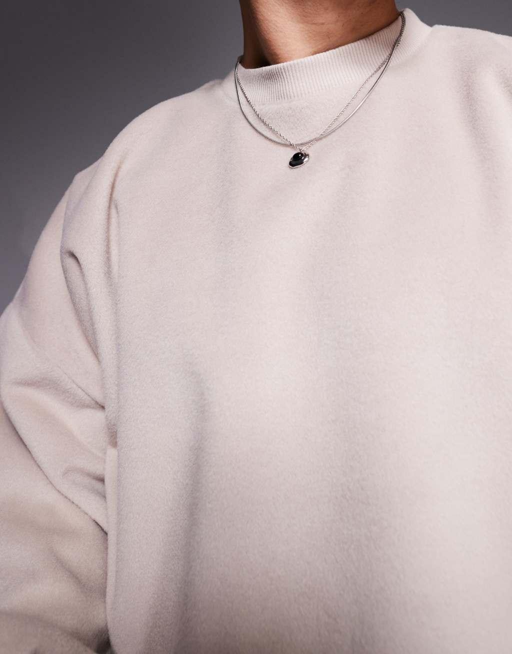 ASOS DESIGN oversized dropped shoulders cropped sweatshirt in ecru textured fleece Product Image