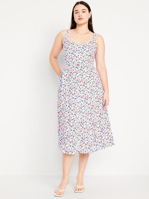 Fit &amp; Flare Linen-Blend Midi Dress Product Image