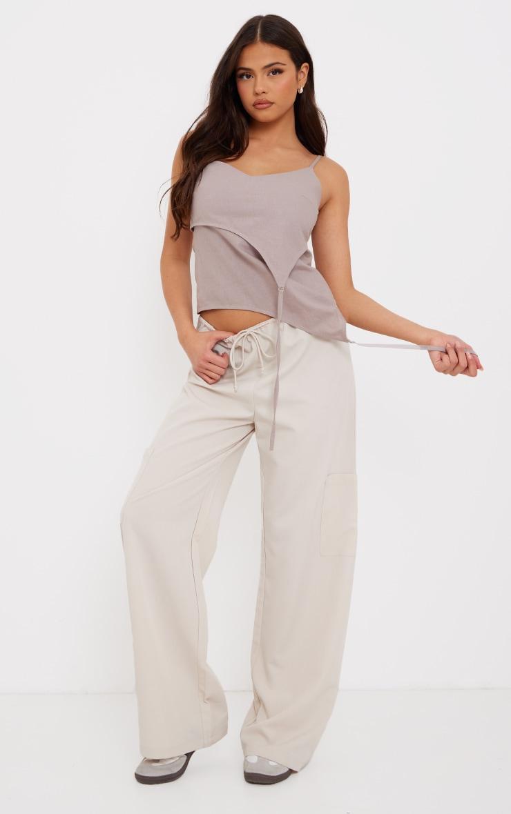 Taupe Linen Asymmetric Strappy Detail Cami Top Product Image