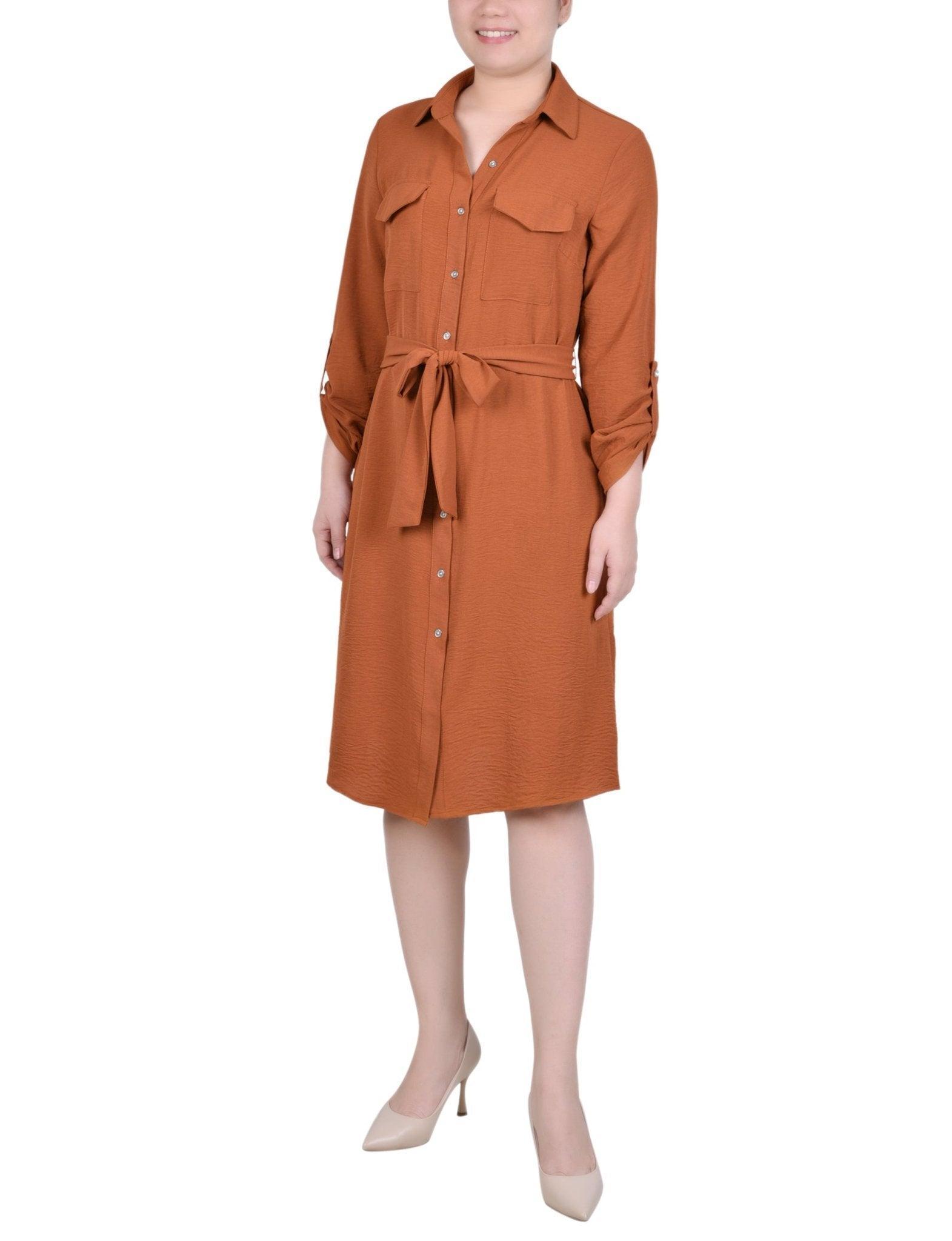 Ginger Bread Long Roll Tab Sleeve Shirtdress Product Image