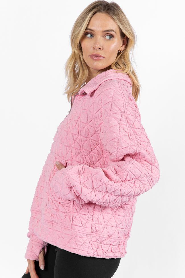 Love Is Everything Pink Quilted Quarter Zip Pullover SALE Product Image