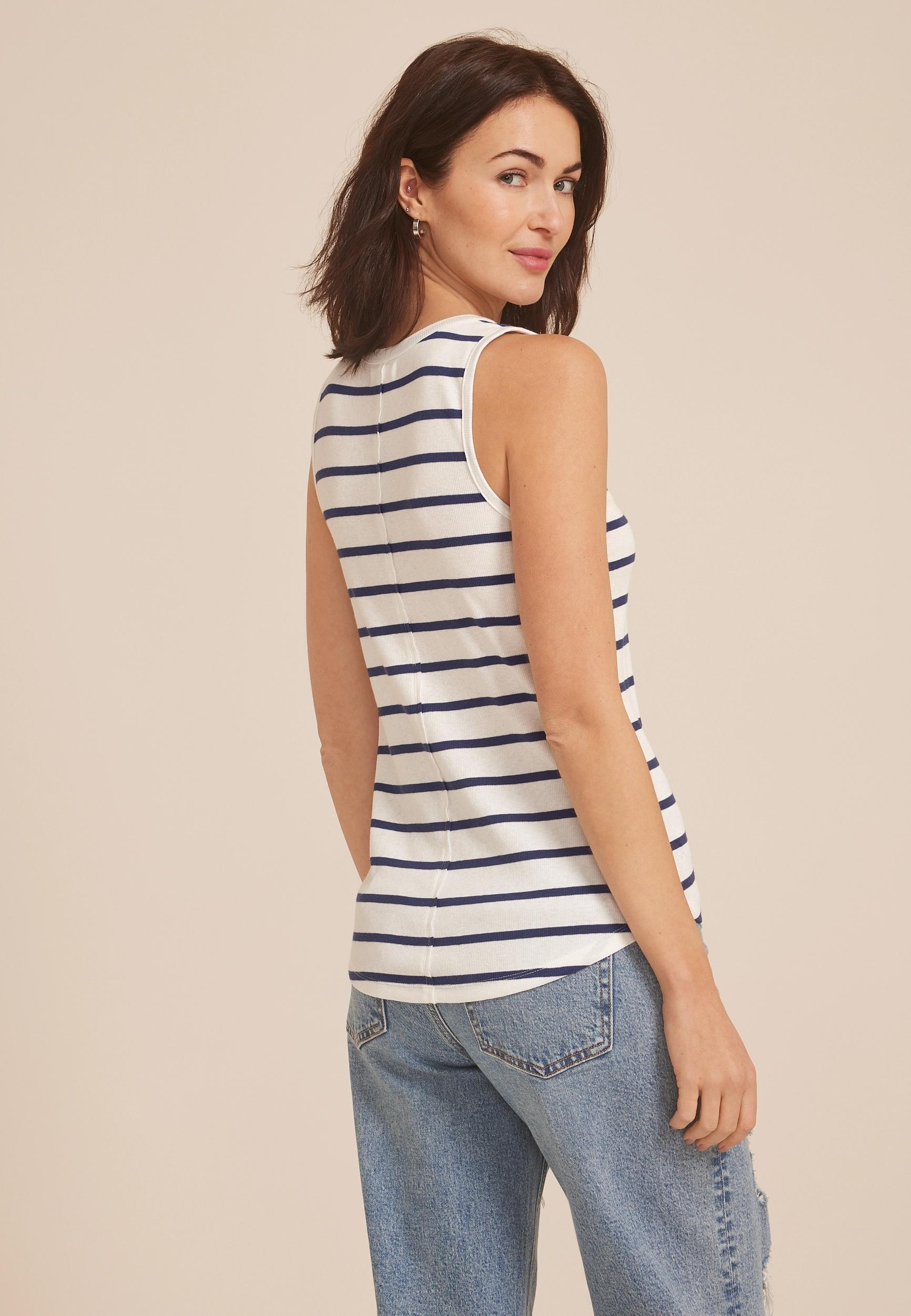 Striped Ribbed Henley Tank Top Product Image