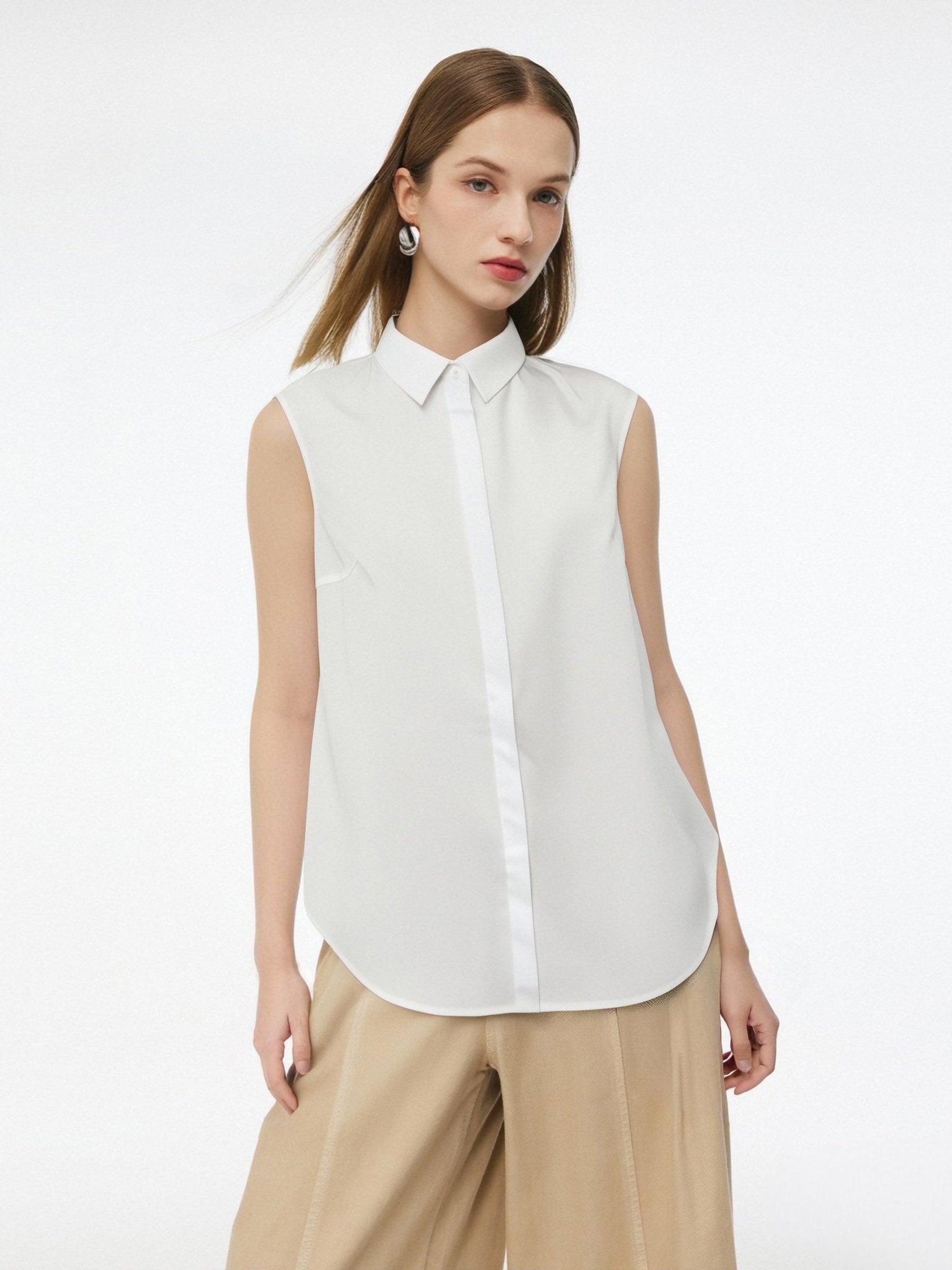 Sleeveless Concealed Placket Women Shirt Product Image