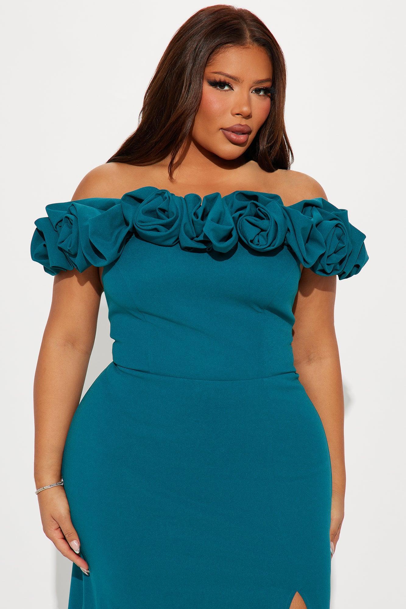 Ericka Floral Off Shoulder Gown - Teal Product Image