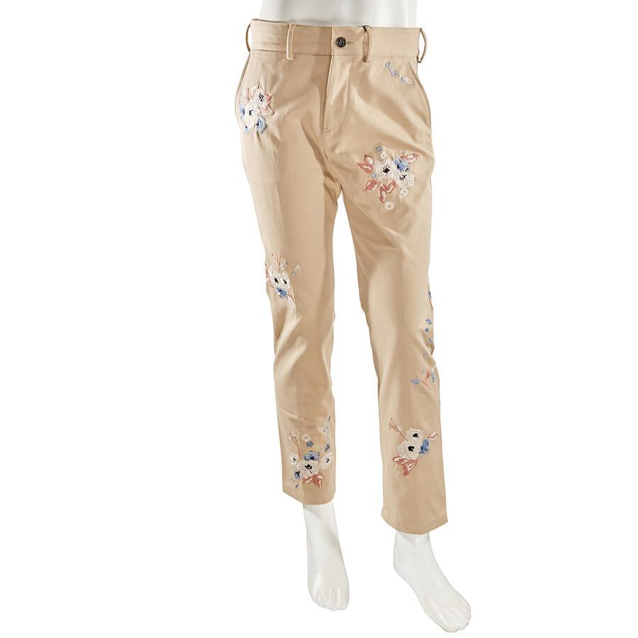 BURBERRY Slim Fit Floral Embroidered Cotton Chinos In Stone Product Image