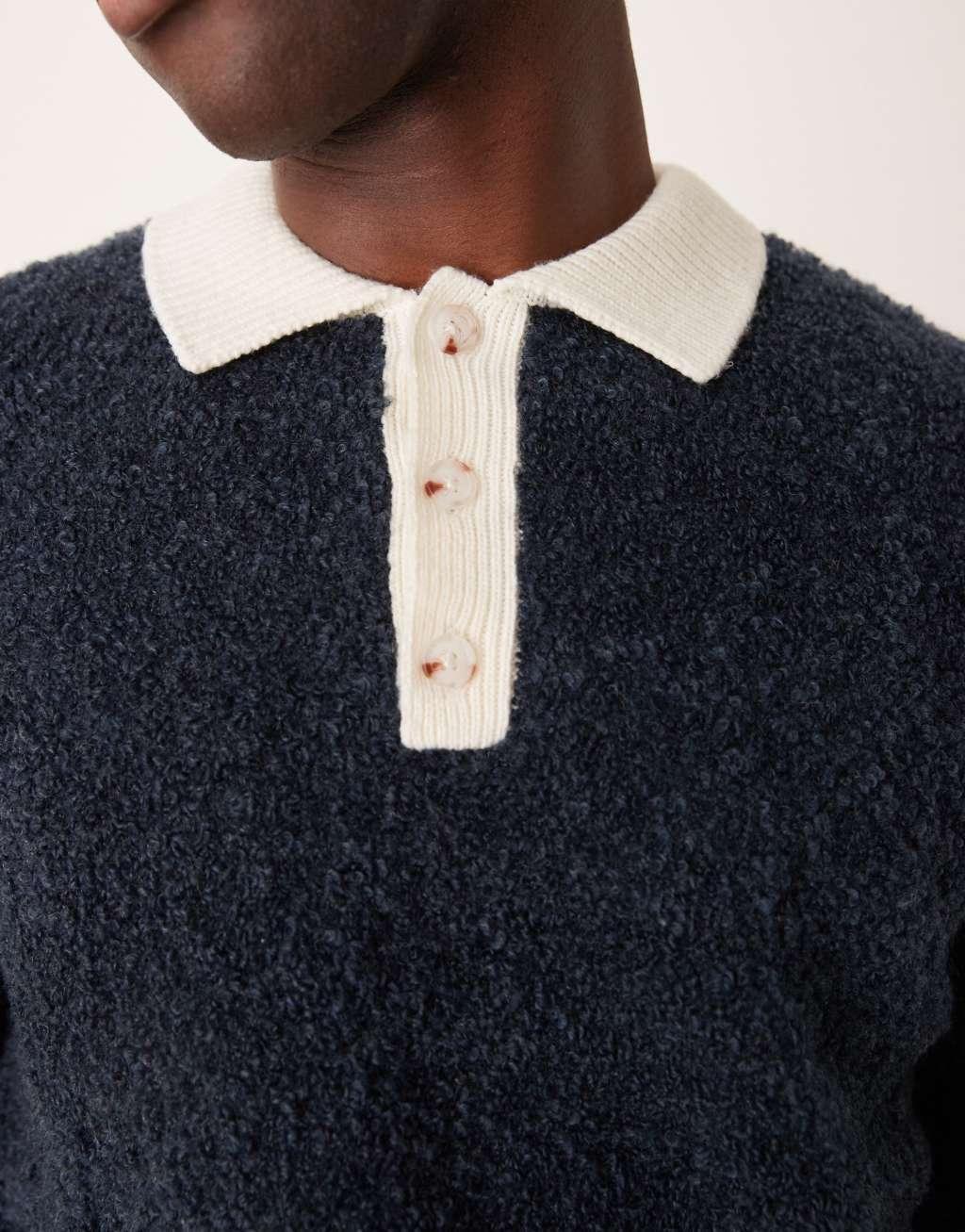 ASOS DESIGN knit relaxed rugby textured polo sweater in navy Product Image