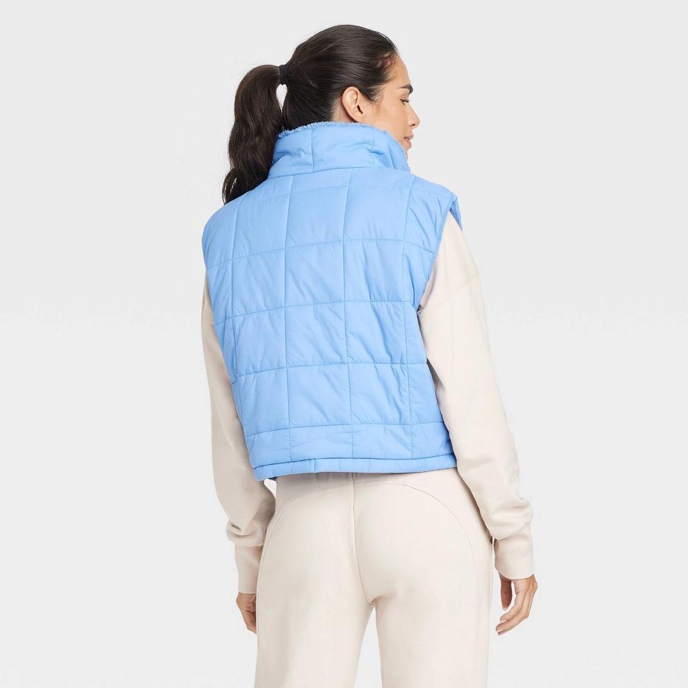 Womens High Pile and Quilted Vest - JoyLab Light Blue XS Product Image