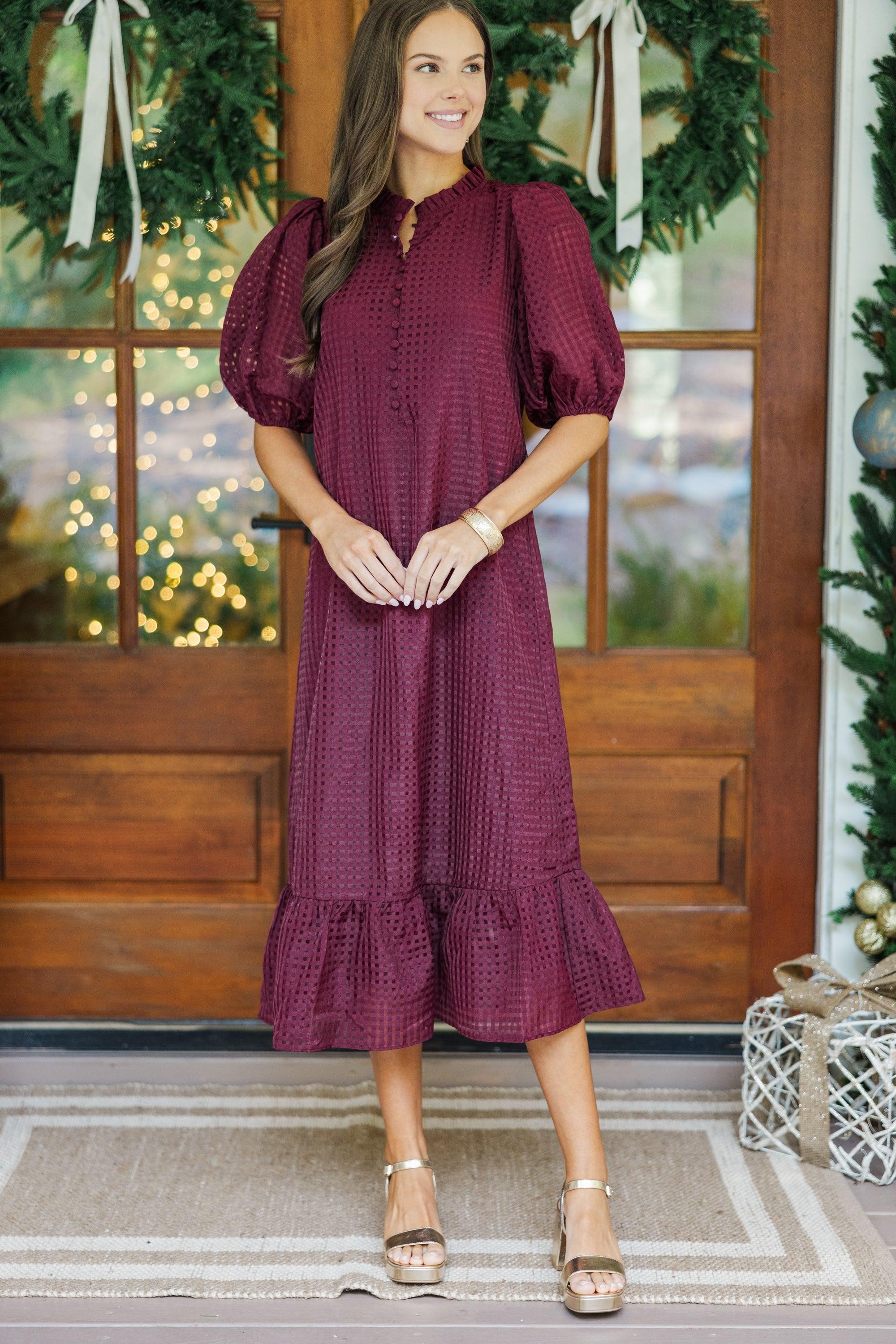 See The Light Burgundy Textured Midi Dress Female Product Image