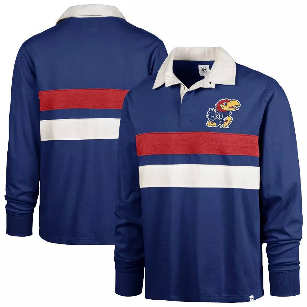 Men's '47 Royal Kansas Jayhawks Clubhouse Knox Thames Long Sleeve Rugby Polo, Size: XXL, Blue Product Image