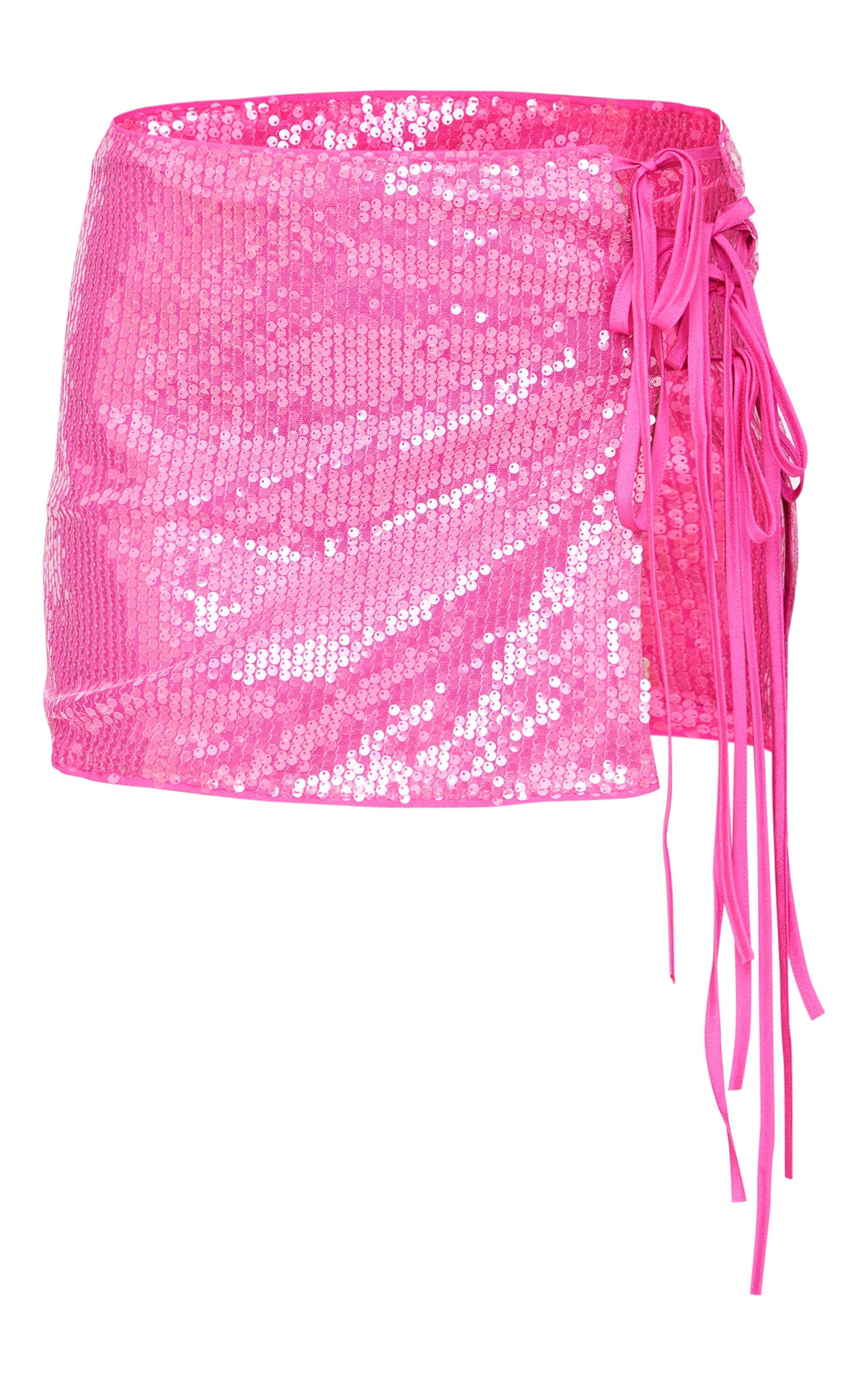 Pink Tie Side Detail Sequin Mini Skirt Product Image