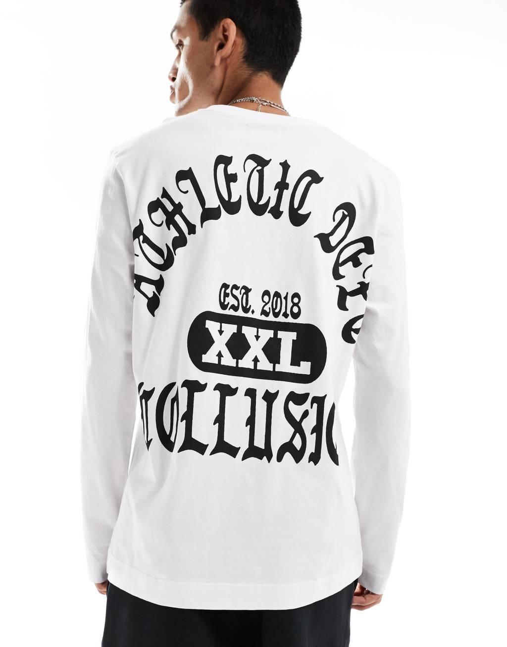 COLLUSION long sleeve oversized athletic football graphic T-shirt in white Product Image